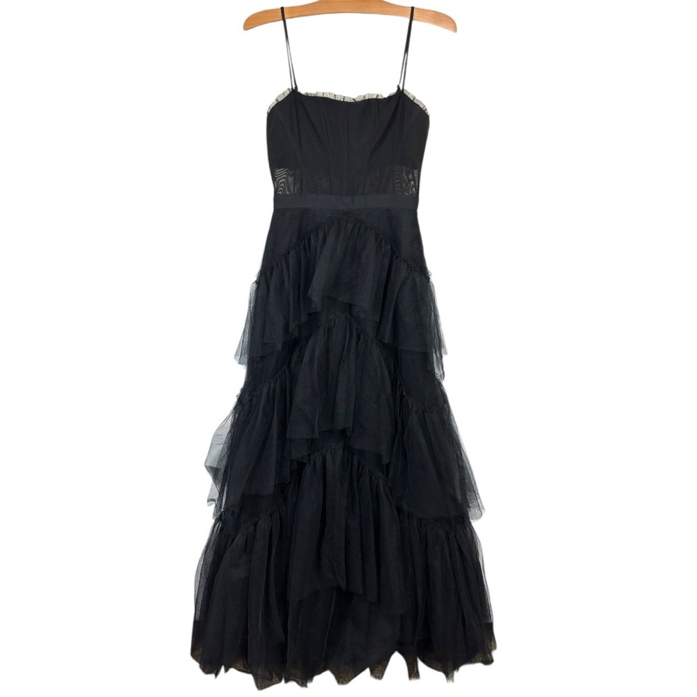 BCBGMAXAZRIA Sheer Tiered Ruffle Gown Black Tulle Dress sz 2 Mesh Corset Formal - Picture 3 of 12